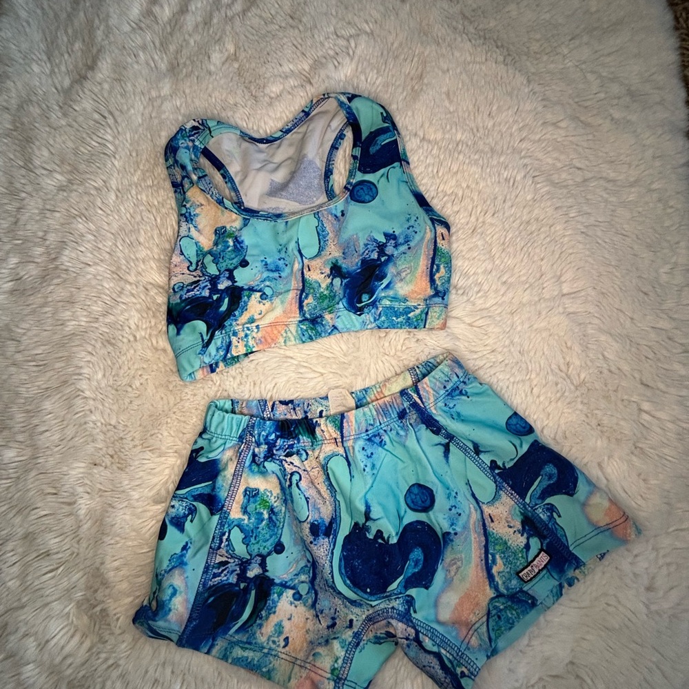 Colorful Abstract Sports Bra and Shorts Set
